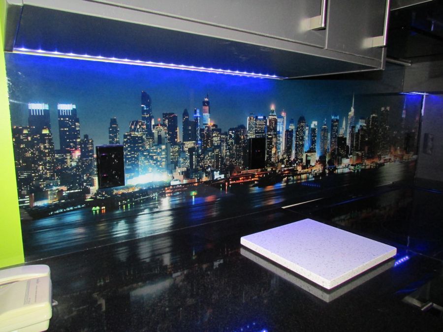 kitchen splashback with New York city skyline background image